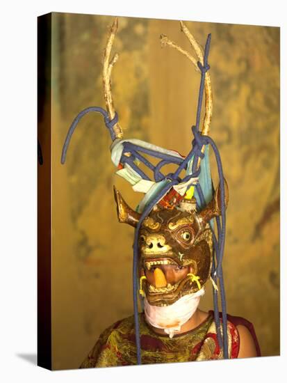 Buddhist Monk in His Colourful Costume and Antelope Mask Waiting During Gangtey Tsechu at Gangte Go-Lee Frost-Stretched Canvas