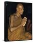 Buddhist Monk Meditating, Wat Suntorn, Bangkok, Thailand, Southeast Asia-John Henry Claude Wilson-Framed Stretched Canvas