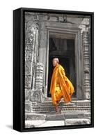 Buddhist Monk on Steps-Steven Boone-Framed Stretched Canvas