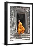 Buddhist Monk on Steps-Steven Boone-Framed Photographic Print