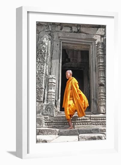 Buddhist Monk on Steps-Steven Boone-Framed Photographic Print