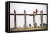 Buddhist Monk on U Bein Teak Bridge, Myanmar (Burma)-Matthew Williams-Ellis-Framed Stretched Canvas