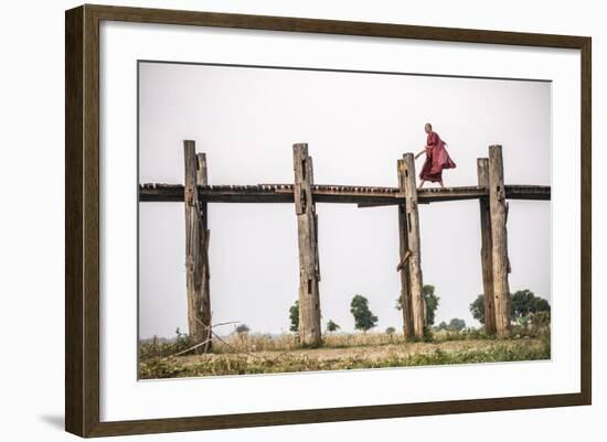 Buddhist Monk on U Bein Teak Bridge, Myanmar (Burma)-Matthew Williams-Ellis-Framed Photographic Print