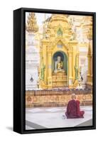 Buddhist Monk Praying at Shwedagon Pagoda (Shwedagon Zedi Daw) (Golden Pagoda), Myanmar (Burma)-Matthew Williams-Ellis-Framed Stretched Canvas