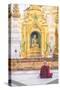 Buddhist Monk Praying at Shwedagon Pagoda (Shwedagon Zedi Daw) (Golden Pagoda), Myanmar (Burma)-Matthew Williams-Ellis-Stretched Canvas