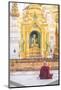 Buddhist Monk Praying at Shwedagon Pagoda (Shwedagon Zedi Daw) (Golden Pagoda), Myanmar (Burma)-Matthew Williams-Ellis-Mounted Photographic Print