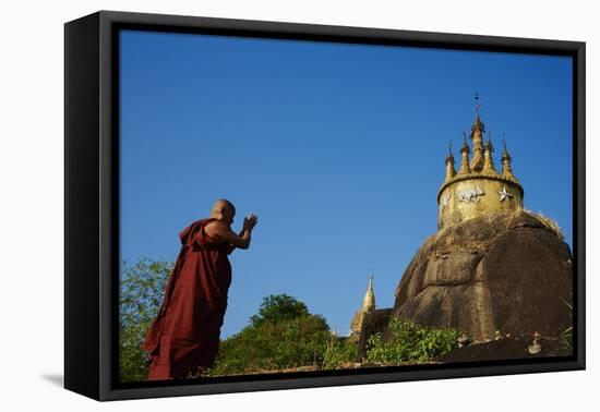 Buddhist Monk Praying at the Golden Rock of Nwa La Bo-Tuul-Framed Stretched Canvas