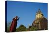 Buddhist Monk Praying at the Golden Rock of Nwa La Bo-Tuul-Stretched Canvas