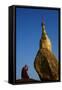 Buddhist Monk Praying at the Golden Rock of Nwa La Bo-Tuul-Framed Stretched Canvas