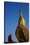 Buddhist Monk Praying at the Golden Rock of Nwa La Bo-Tuul-Stretched Canvas