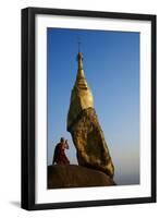 Buddhist Monk Praying at the Golden Rock of Nwa La Bo-Tuul-Framed Photographic Print