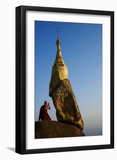 Buddhist Monk Praying at the Golden Rock of Nwa La Bo-Tuul-Framed Photographic Print