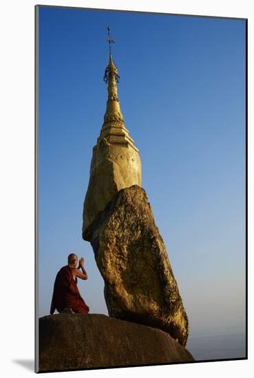 Buddhist Monk Praying at the Golden Rock of Nwa La Bo-Tuul-Mounted Photographic Print