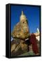 Buddhist Monk Praying at the Golden Rock of Nwa La Bo-Tuul-Framed Stretched Canvas