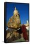 Buddhist Monk Praying at the Golden Rock of Nwa La Bo-Tuul-Framed Stretched Canvas