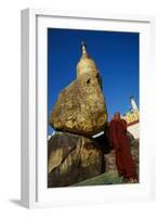 Buddhist Monk Praying at the Golden Rock of Nwa La Bo-Tuul-Framed Photographic Print