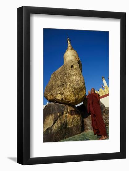 Buddhist Monk Praying at the Golden Rock of Nwa La Bo-Tuul-Framed Photographic Print