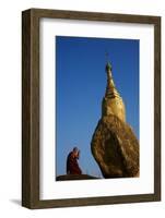 Buddhist Monk Praying at the Golden Rock of Nwa La Bo-Tuul-Framed Photographic Print