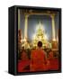 Buddhist Monk Praying, Wat Benchamabophit (Marble Temple), Bangkok, Thailand, Southeast Asia, Asia-Angelo Cavalli-Framed Stretched Canvas