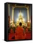 Buddhist Monk Praying, Wat Benchamabophit (Marble Temple), Bangkok, Thailand, Southeast Asia, Asia-Angelo Cavalli-Framed Stretched Canvas