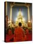 Buddhist Monk Praying, Wat Benchamabophit (Marble Temple), Bangkok, Thailand, Southeast Asia, Asia-Angelo Cavalli-Stretched Canvas