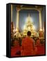 Buddhist Monk Praying, Wat Benchamabophit (Marble Temple), Bangkok, Thailand, Southeast Asia, Asia-Angelo Cavalli-Framed Stretched Canvas