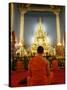 Buddhist Monk Praying, Wat Benchamabophit (Marble Temple), Bangkok, Thailand, Southeast Asia, Asia-Angelo Cavalli-Stretched Canvas