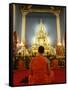 Buddhist Monk Praying, Wat Benchamabophit (Marble Temple), Bangkok, Thailand, Southeast Asia, Asia-Angelo Cavalli-Framed Stretched Canvas