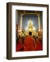 Buddhist Monk Praying, Wat Benchamabophit (Marble Temple), Bangkok, Thailand, Southeast Asia, Asia-Angelo Cavalli-Framed Photographic Print