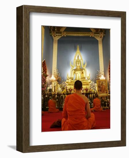 Buddhist Monk Praying, Wat Benchamabophit (Marble Temple), Bangkok, Thailand, Southeast Asia, Asia-Angelo Cavalli-Framed Photographic Print