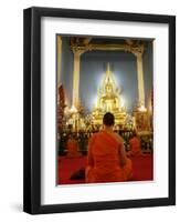 Buddhist Monk Praying, Wat Benchamabophit (Marble Temple), Bangkok, Thailand, Southeast Asia, Asia-Angelo Cavalli-Framed Photographic Print