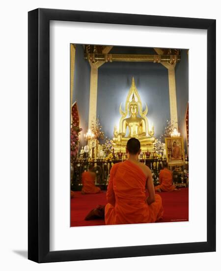 Buddhist Monk Praying, Wat Benchamabophit (Marble Temple), Bangkok, Thailand, Southeast Asia, Asia-Angelo Cavalli-Framed Photographic Print