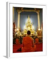 Buddhist Monk Praying, Wat Benchamabophit (Marble Temple), Bangkok, Thailand, Southeast Asia, Asia-Angelo Cavalli-Framed Photographic Print