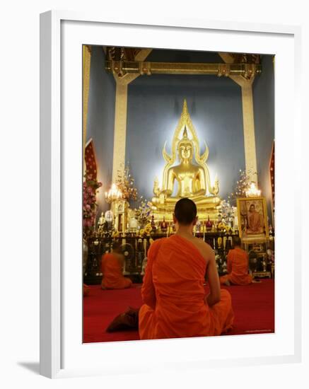 Buddhist Monk Praying, Wat Benchamabophit (Marble Temple), Bangkok, Thailand, Southeast Asia, Asia-Angelo Cavalli-Framed Photographic Print