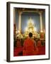 Buddhist Monk Praying, Wat Benchamabophit (Marble Temple), Bangkok, Thailand, Southeast Asia, Asia-Angelo Cavalli-Framed Photographic Print