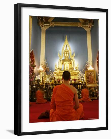 Buddhist Monk Praying, Wat Benchamabophit (Marble Temple), Bangkok, Thailand, Southeast Asia, Asia-Angelo Cavalli-Framed Photographic Print