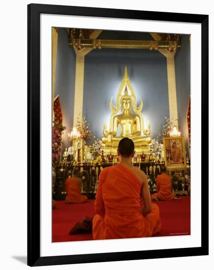 Buddhist Monk Praying, Wat Benchamabophit (Marble Temple), Bangkok, Thailand, Southeast Asia, Asia-Angelo Cavalli-Framed Photographic Print