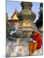 Buddhist Monk Reading a Book, Wat Xieng Thong, Luang Prabang, Laos, Indochina, Southeast Asia-Jane Sweeney-Mounted Photographic Print