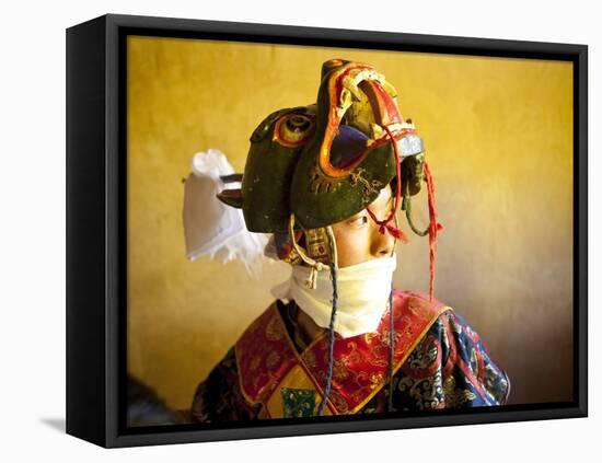 Buddhist Monk Waiting for the Next Dance During Gangtey Tsechu at Gangte Goemba, Gangte, Phobjikha -Lee Frost-Framed Stretched Canvas