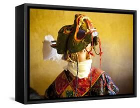 Buddhist Monk Waiting for the Next Dance During Gangtey Tsechu at Gangte Goemba, Gangte, Phobjikha -Lee Frost-Framed Stretched Canvas