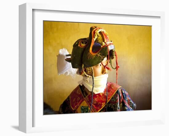 Buddhist Monk Waiting for the Next Dance During Gangtey Tsechu at Gangte Goemba, Gangte, Phobjikha -Lee Frost-Framed Photographic Print