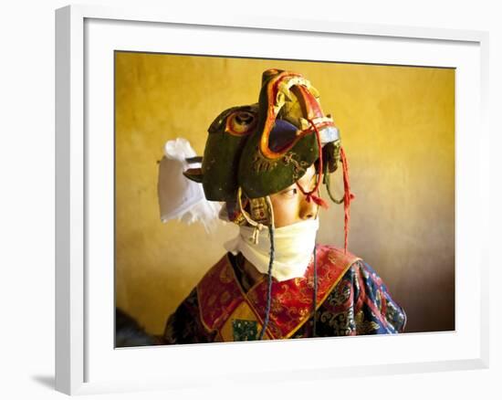 Buddhist Monk Waiting for the Next Dance During Gangtey Tsechu at Gangte Goemba, Gangte, Phobjikha -Lee Frost-Framed Photographic Print