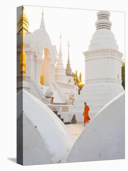 Buddhist Monk Walking around Wat Suan Dok Temple in Chiang Mai, Thailand, Southeast Asia, Asia-Matthew Williams-Ellis-Stretched Canvas