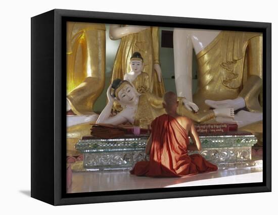 Buddhist Monk Worshipping at Shwedagon Paya (Shwe Dagon Pagoda), Yangon (Rangoon), Myanmar (Burma)-Gavin Hellier-Framed Stretched Canvas