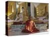 Buddhist Monk Worshipping at Shwedagon Paya (Shwe Dagon Pagoda), Yangon (Rangoon), Myanmar (Burma)-Gavin Hellier-Stretched Canvas