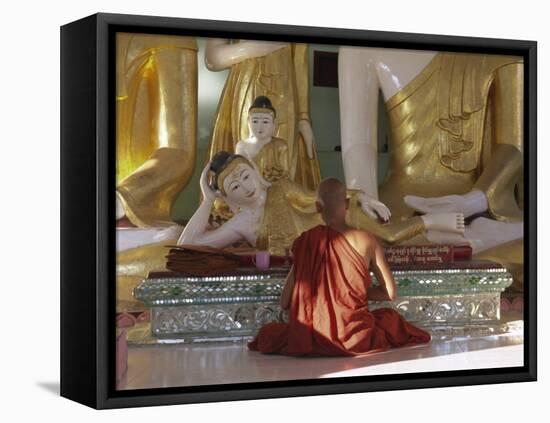 Buddhist Monk Worshipping at Shwedagon Paya (Shwe Dagon Pagoda), Yangon (Rangoon), Myanmar (Burma)-Gavin Hellier-Framed Stretched Canvas