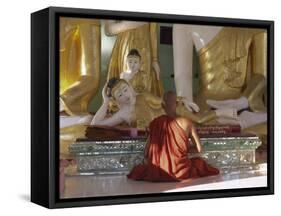 Buddhist Monk Worshipping at Shwedagon Paya (Shwe Dagon Pagoda), Yangon (Rangoon), Myanmar (Burma)-Gavin Hellier-Framed Stretched Canvas