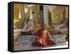 Buddhist Monk Worshipping at Shwedagon Paya (Shwe Dagon Pagoda), Yangon (Rangoon), Myanmar (Burma)-Gavin Hellier-Framed Stretched Canvas