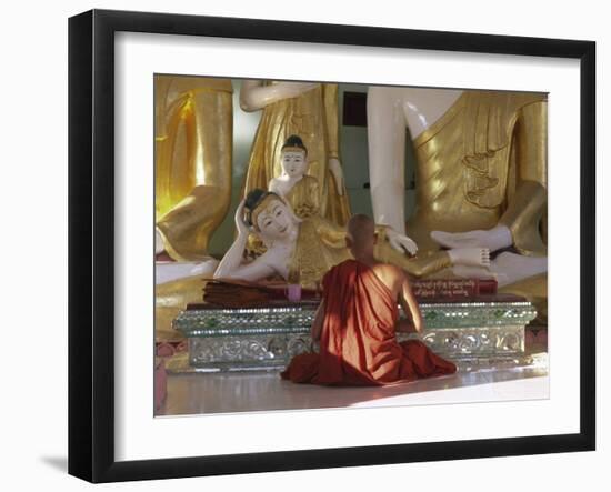 Buddhist Monk Worshipping at Shwedagon Paya (Shwe Dagon Pagoda), Yangon (Rangoon), Myanmar (Burma)-Gavin Hellier-Framed Photographic Print