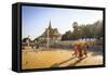 Buddhist Monks at a Square in Front of the Royal Palace, Phnom Penh, Cambodia, Indochina-Yadid Levy-Framed Stretched Canvas
